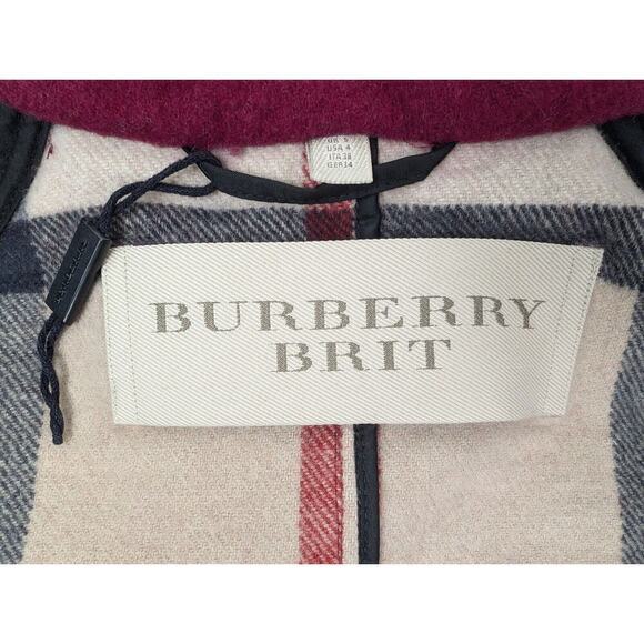 Burberry Brit Finsdale Wool Duffel Coat US 4 Red Peacoat Nova Check Toggle Hood - Picture 7 of 13